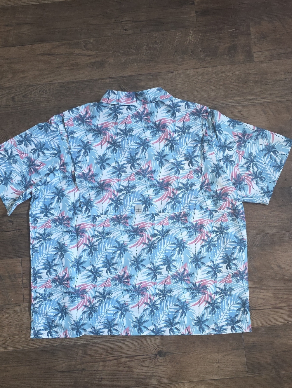 HABIT• Blue Tropical Palm Print Short Sleeve, Button Up Shirt - Picture 7 of 9